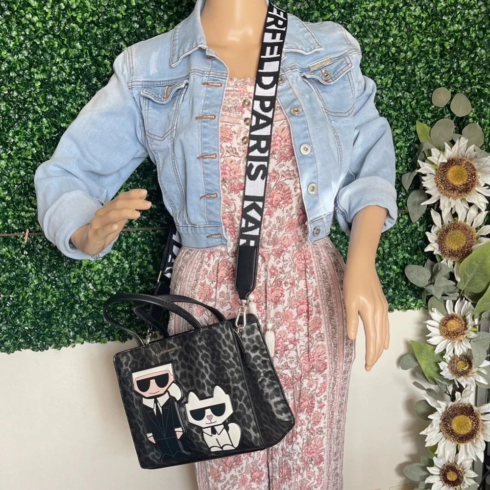 Karl‎ Lagerfeld Paris Mini Tote Leopard Crossbody – Black/Grey